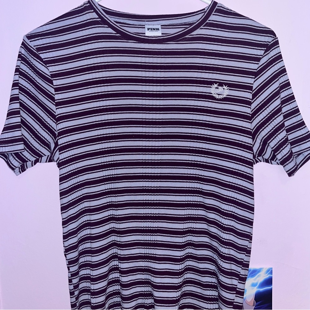 PINK Victoria's Secret Purple Rose Stripe Ribbed Short Sleeve T-Shirt